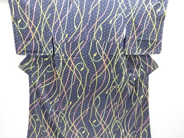 麻の葉に組紐模様小紋着物